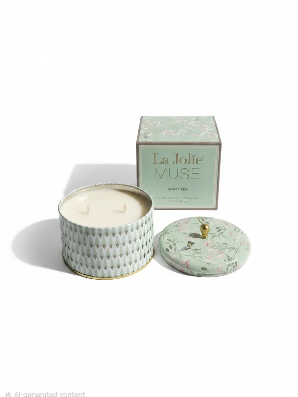 La Jolie Muse White Tea Decorative Tin Candle - Mint Floral